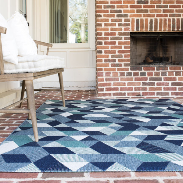 Wrought Studio Andes Geometric Blue Indoor/Outdoor Area Rug & Reviews